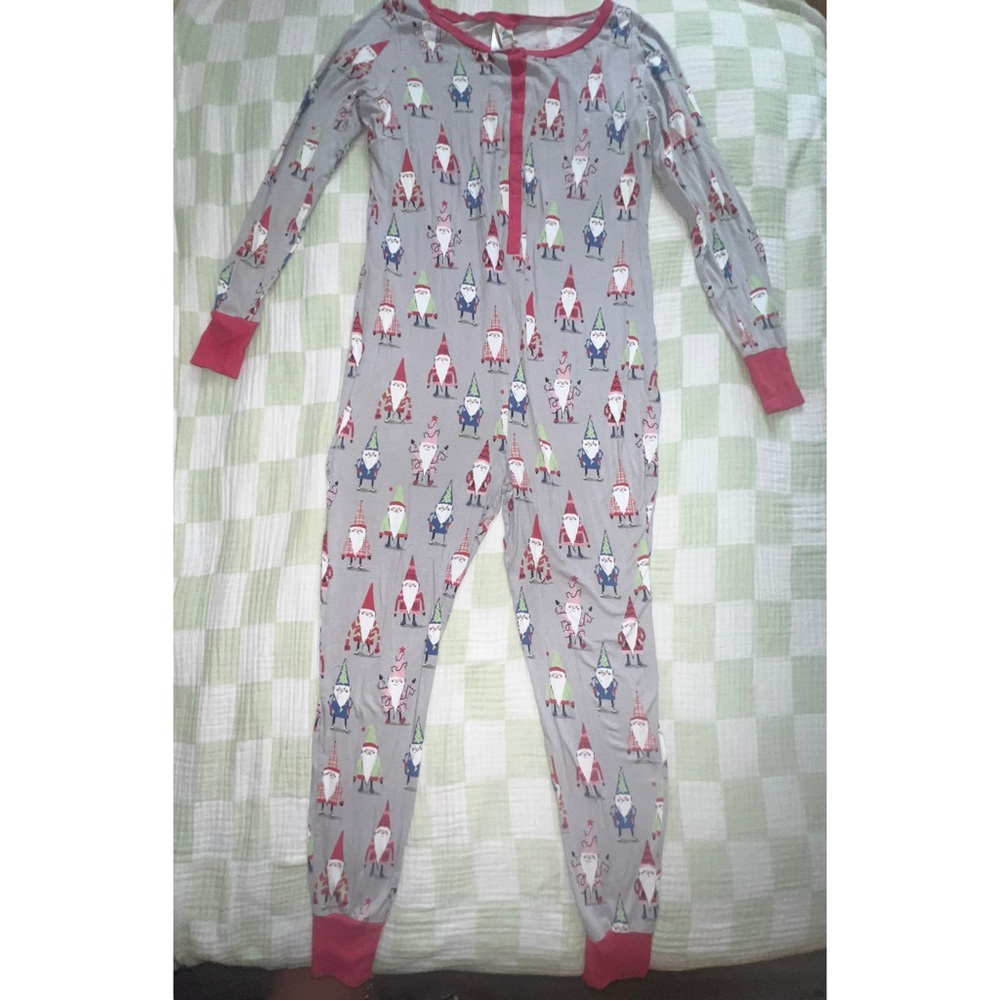 Gray Women’s Onesie with Gnome Print and Red Accents